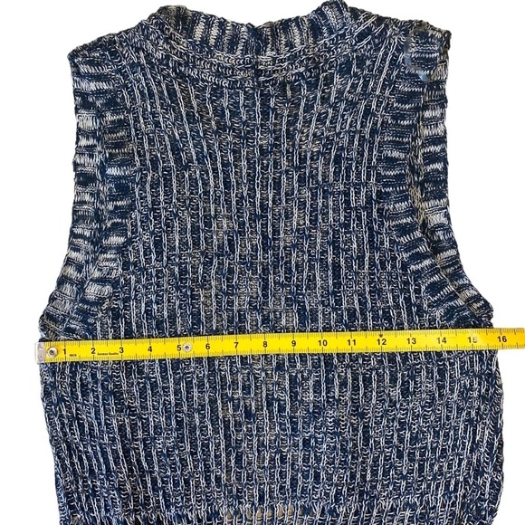 Moral‎ Fiber Cardigan Small Open Front Duster Blue Cream Crochet Lightweight - Picture 14 of 15